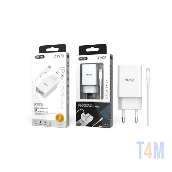 CHARGING ADAPTER WITH IPHONE CABLE 2.4A MTK WHITE